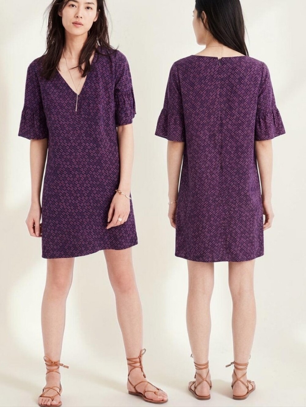 MADEWELL Silk Painted Clover Bell Sleeve Shift Dress - Size M